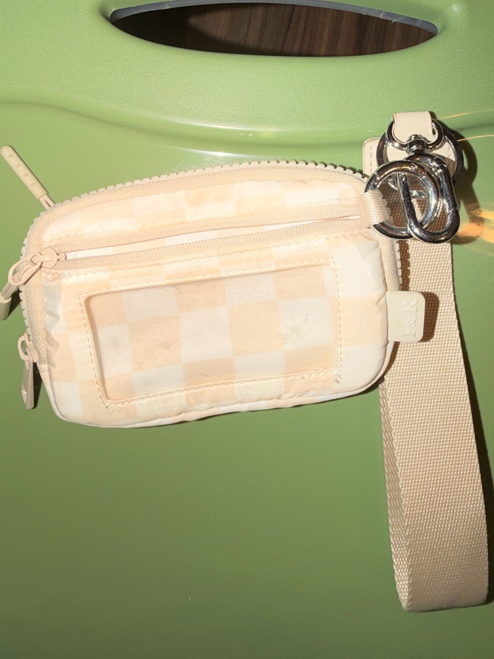 Neutral Beige Checkered Crossbody Pouch - Unbranded